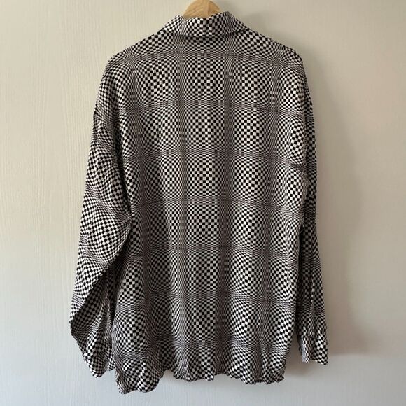 Creme De Silk Vintage‎ Mens Checkered Illusion Half Zip 100% Silk Shirt Large - Picture 8 of 10